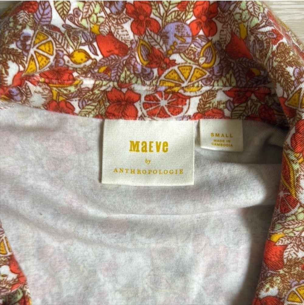 Maeve by Anthropologie Citrus Fruit Printed Button Front Ruched Blouse Size S - Picture 4 of 7